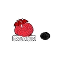 Emaille-Pin mit Gehirn- und Regenschirm-Motiv, BRAINSTORM-Schriftzug und Schmetterlingsverschluss - Gehirn mit Regenschirm