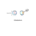 Rainbow gemstone stud earrings with silver metal backing and detailed dimensions - Iridescent Round Rhinestone / 4mm