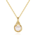 Minimalist 925 silver necklace featuring a gold wire-wrapped freshwater pearl pendant - Wire Wrapped Pearl Design Necklace (Gold)