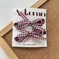 Lot de barrettes à nœuds en tissu à carreaux rouges et blancs pour filles - 2 Pièces/Ensemble / Rouge