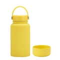 Matte yellow 650ml stainless steel vacuum flask with handle and non-slip silicone base - 650ml / Lemon Yellow