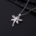 Silver dragonfly necklace with white pearls and a heart-shaped zircon pendant - Style Q-Silver Pearl Heart Diamond