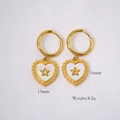 Detailed view of gold heart earrings with white shell inlay, size 15mm by 16mm, weight 8.2g - Heart Star Rhinestone Style (XB2402007-9)