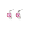 Silver square pink zircon earrings with high-grade 18k gold plating and geometric design - Platinum Purple Zirconia Style (E2489)