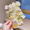 Yellow and white mesh flower hair clips set for girls featuring ribbon bows and fruit shapes - Fruit Hair Clip Set (With Cardboard) / 10 Pieces Pack / Yellow Fruit (19#)