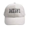 Mini beige corduroy baseball cap for kids with black MINI embroidery text - MINI Style / Beige