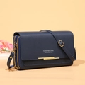 Navy blue faux leather crossbody phone bag with multi-layer zipper and gold hardware - Dark Blue