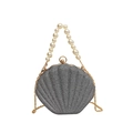 Elegant shell-shaped evening bag in silver with glitter texture and pearl handle strap - Gray