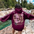 Oversized burgundy hoodie with floral Jesus Loves You back print in nature - S / Burgundy