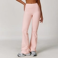 Pink high-waisted flared yoga pants with elastic brushed fabric for fitness and running - S / Peach Pink