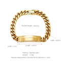 Golden stainless steel Cuban link bracelet featuring a customizable rectangle bar plate - Gold (W-2-2)