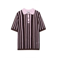 Damen Set aus Strick-Poloshirt und Shorts mit rosa-braunen Streifen in Flachlage - S / Tops