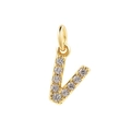 18k gold plated letter V pendant with micro-set zircons on white background - Gold-V
