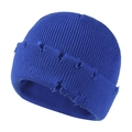 Distressed royal blue knit beanie with vintage ripped details for autumn and winter outdoor warmth - L(58-60cm) / Royal Blue