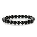 Minimalistische 8mm zwarte onyx kralenarmband met hoogglans afwerking op witte basis - Faux Onyx