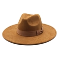 Cappello fedora classico color cammello a tesa larga con nastro di raso su sfondo bianco - M (56-59cm) / Cachi Pelle Scamosciata