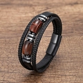 Pulsera multicapa de hombre en cuero negro con cuentas de ojo de tigre y cierre magnético - Modelo 2