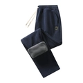 Men's navy blue corduroy trousers with thick fleece lining and elastic drawstring waist - XS / Blue