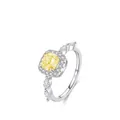 Ring aus S925 Sterlingsilber mit gelbem Edelstein und funkelnden weißen Kristallen - US Größe 6 / Gansgelb