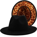 Cappello fedora jazz nero con fodera interna con stampa animalier giraffa e tesa piatta - M(56-58cm) / Nero Esterno Motivo Giraffa Interno (JXF-477)