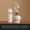 Vintage ceramic oil lamp with hand-painted bamboo patterns and glass shade - Chengxiang Style / Bamboo