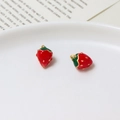 Miniature red strawberry charms with green leaves and gold hooks for DIY jewelry making - 20#Strawberry No.3 (8*12mm)