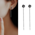 S925 sterling silver drop earrings with elegant four-prong set black cubic zirconia - 925 Silver / Black