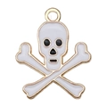 Halloween DIY skull and crossbones charm in white enamel with gold metal trim - 1pc White Skull (21x18mm)
