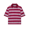 Gestreiftes Poloshirt in Weinrot, Größe S, Flachbildansicht auf weißem Grund - S / Weinrot gestreift Kurzarm