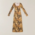 Flat lay of a long-sleeve camouflage dress with brown abstract ink-wash patterns - S / Chinese Ink Camouflage