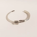 24k gold plated minimalist spiral knot open bangle with silver mirror finish texture - White Gold