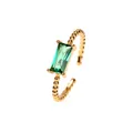 Adjustable gold plated beaded ring featuring a green emerald cut zircon stone - Green Spinel Square / Adjustable Open