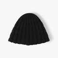 Classic black vertical ribbed knit beanie hat in thick wool blend for winter warmth - Black