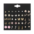 24-piece assorted stud earring set with floral, butterfly, and heart designs in gold finish - E0055-1 (24 Pairs Set)