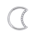 Silver 316L stainless steel seamless hoop earring with clear cubic zirconia pavé - Steel with Stone