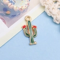 Cute golden cactus charm with green enamel detail for DIY jewelry making and pendants - 1 Piece (9x19mm)