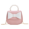 Sac bandoulière rose pour fille avec poignée en perles et nœud blanc élégant - Rose