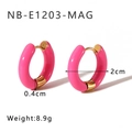 Detail view of 2cm pink enamel donut earrings in 18K gold plated stainless steel - Magenta (NB-E1203-MAG)
