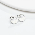 Minimalist geometric hollow round stud earrings in silver finish for women - Silver (GED457S)