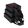 Set di tre scatole regalo nere per gioielli a cassetto con manici in nastro di raso - 8x8x3.2cm / Tessitura di lino nero