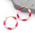 Detail of bamboo joint earrings with red and pink enamel beads and gold plating - Bamboo Enamel Earrings (T1285) / 1 Piece / Red Pink