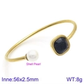 Gold-plated open bangle with white shell pearl and blue sandstone, 56x2.5mm size - Gold Dark Blue Gemstone Style (KB123009-K)