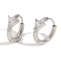 Silver stainless steel earrings with sparkling triangle zircon stones on white background - Triangle Zirconia Ear Buckle / Silver