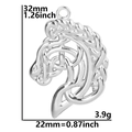 Macro view of silver horse head pendant with detailed measurements and dimensions - Celtic Horse / Silver
