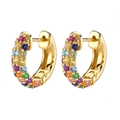 Detailed macro view of gold huggie earrings with double row rainbow pave crystals - Multi Row Rainbow Pave Huggies