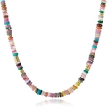 Bohemian style colorful natural stone beaded necklace with golden spacers for women - Style 21 (Mixed Colors) (6mm)