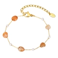 Bohemian gold chain bracelet with orange amber stones and white pearls, K18 detail - BR-2129G01 Bracelet-Orange Stone/White Pearl