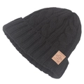 Berretto invernale nero in maglia spessa a trecce con toppa in pelle marrone - Taglia Unica(Regolabile) / Nero
