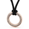 Minimalist rose gold circular pendant with white zircons on black rope necklace - Rose Gold Circular Rhinestone Style (KN81887-KC)