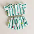 Puppenkleidung Set mit weiß-grün gestreifter Strickjacke und bunten gepunkteten Shorts - Passend für 17cm Puppe / Gestreiftes Polka-Dot-Hemd + Shorts / Grüne Tupfen